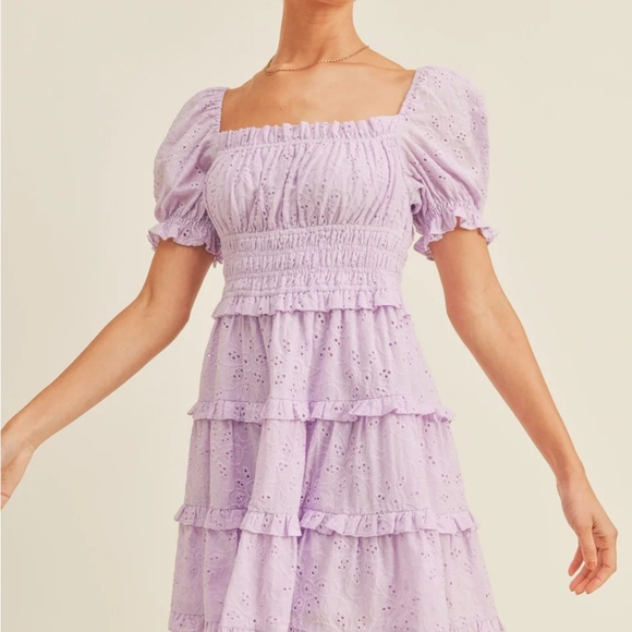 Kendall Puff Sleeve Eyelet Mini Dress - Picture 2 of 8